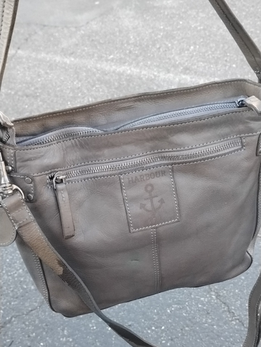 Harbour Grey Leather Crossbody Bag